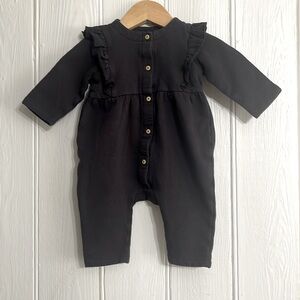 H&M Like New Girls Black Thick Sweatshirt Material Ruffle Jumpsuit